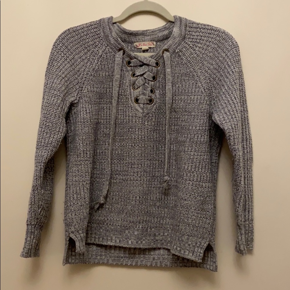 Juniors XS grey lace up knit sweater